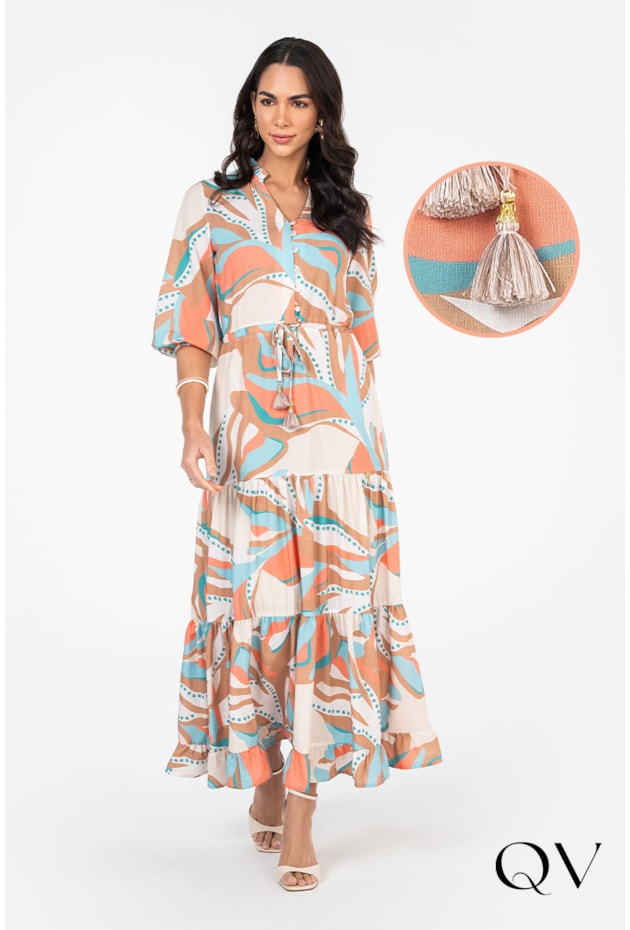 VESTIDO ESTAMPADO COM AMARRAÇÃO - VIA TOLENTINO VESTIDO ESTAMPADO COM AMARRAÇÃO - VIA TOLENTINO