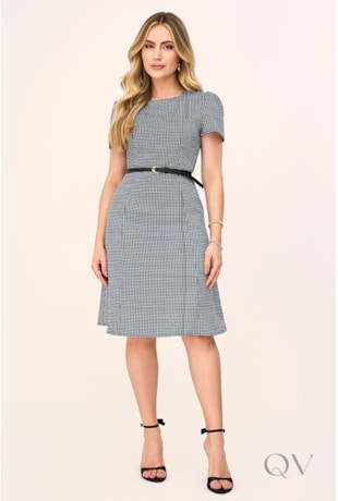 VESTIDO ESTAMPADO EM TECIDO PLANO PIED POULE - LAURA ROSA