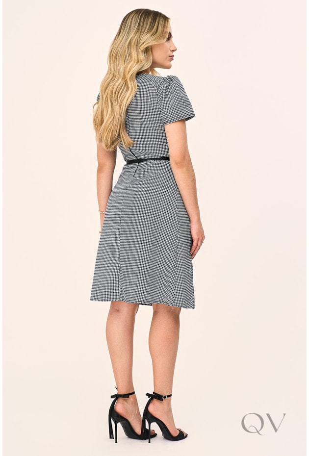 VESTIDO ESTAMPADO EM TECIDO PLANO PIED POULE - LAURA ROSA