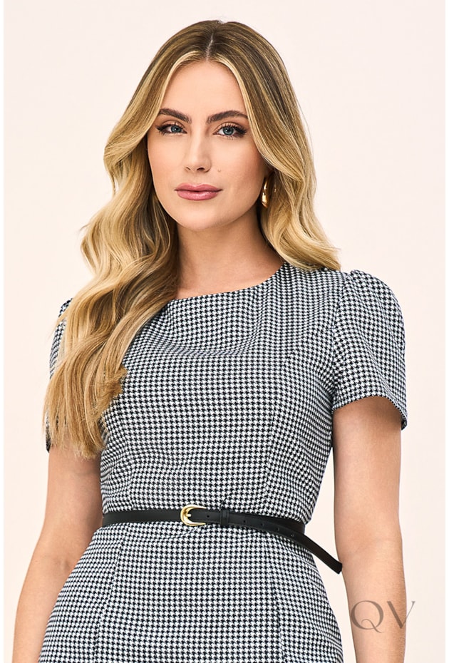 VESTIDO ESTAMPADO EM TECIDO PLANO PIED POULE - LAURA ROSA