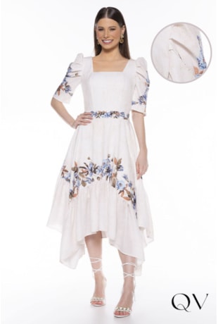 VESTIDO EVASÊ ASSIMÉTRICO MANGAS BUFANTES ESTAMPADO - TITANIUM JEANS