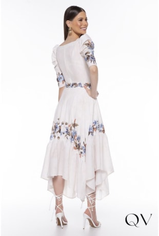 VESTIDO EVASÊ ASSIMÉTRICO MANGAS BUFANTES ESTAMPADO - TITANIUM JEANS