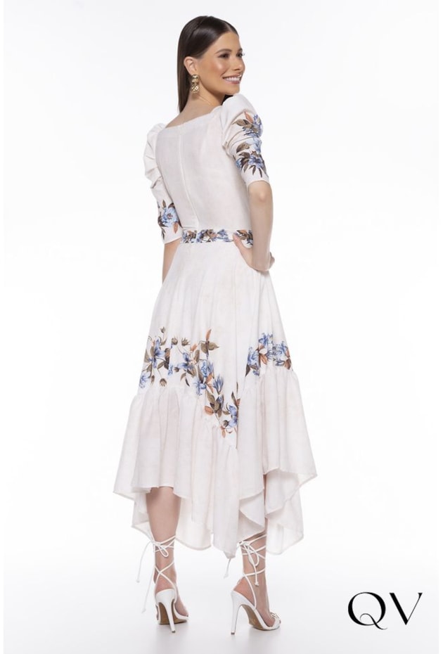 VESTIDO EVASÊ ASSIMÉTRICO MANGAS BUFANTES ESTAMPADO - TITANIUM JEANS VESTIDO EVASÊ ASSIMÉTRICO MANGAS BUFANTES ESTAMPADO - TITANIUM JEANS