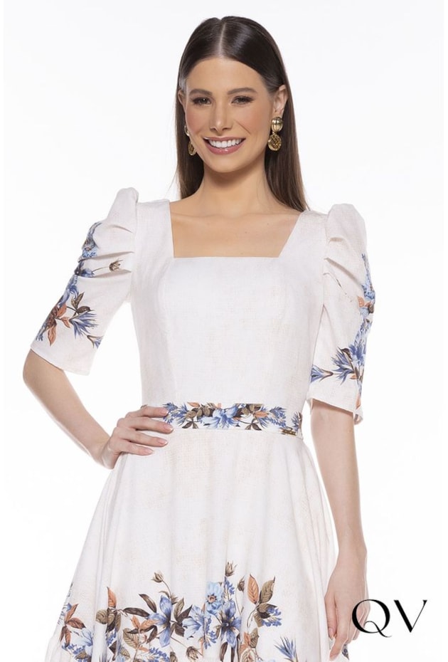 VESTIDO EVASÊ ASSIMÉTRICO MANGAS BUFANTES ESTAMPADO - TITANIUM JEANS VESTIDO EVASÊ ASSIMÉTRICO MANGAS BUFANTES ESTAMPADO - TITANIUM JEANS