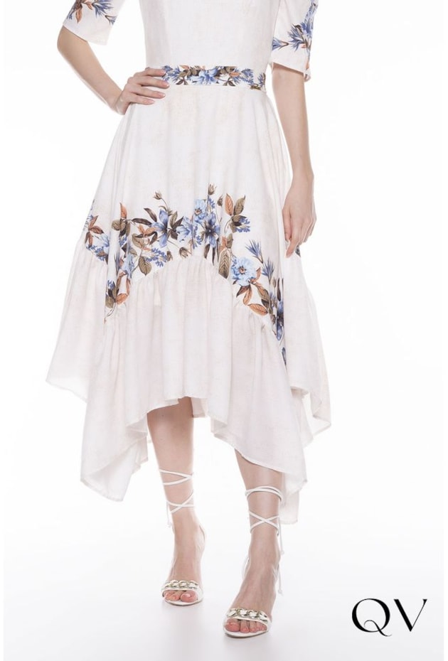 VESTIDO EVASÊ ASSIMÉTRICO MANGAS BUFANTES ESTAMPADO - TITANIUM JEANS VESTIDO EVASÊ ASSIMÉTRICO MANGAS BUFANTES ESTAMPADO - TITANIUM JEANS