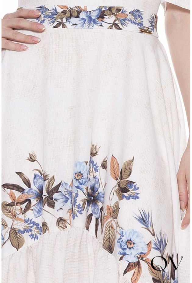 VESTIDO EVASÊ ASSIMÉTRICO MANGAS BUFANTES ESTAMPADO - TITANIUM JEANS VESTIDO EVASÊ ASSIMÉTRICO MANGAS BUFANTES ESTAMPADO - TITANIUM JEANS