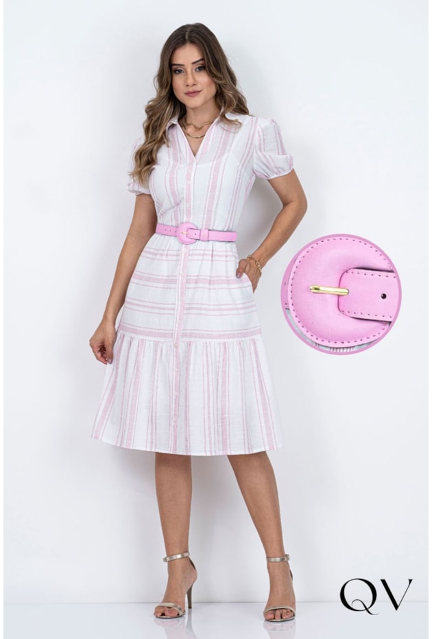 VESTIDO EVASÊ COM LISTRAS ROSA - VIA TOLENTINO VESTIDO EVASÊ COM LISTRAS ROSA - VIA TOLENTINO