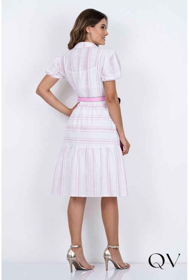 VESTIDO EVASÊ COM LISTRAS ROSA - VIA TOLENTINO VESTIDO EVASÊ COM LISTRAS ROSA - VIA TOLENTINO