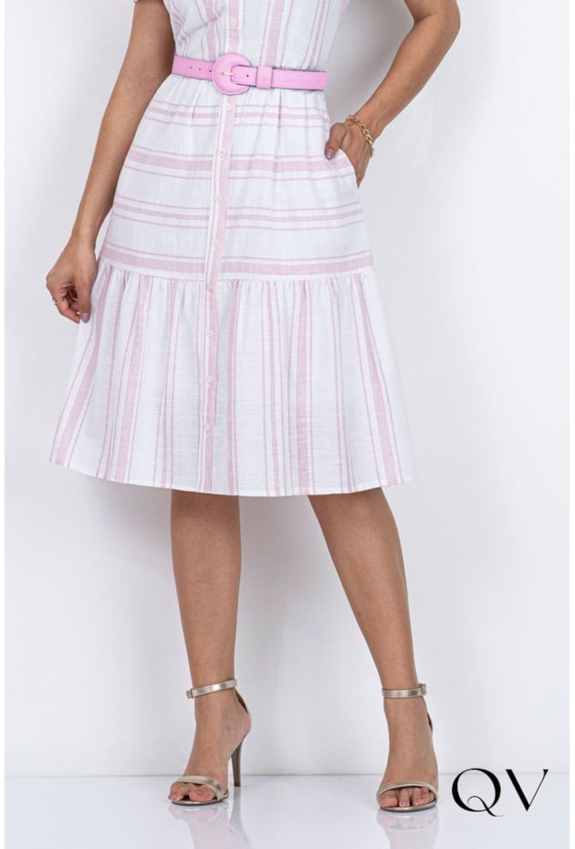 VESTIDO EVASÊ COM LISTRAS ROSA - VIA TOLENTINO VESTIDO EVASÊ COM LISTRAS ROSA - VIA TOLENTINO