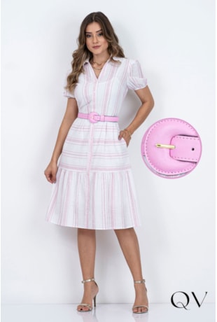 VESTIDO EVASÊ COM LISTRAS ROSA - VIA TOLENTINO