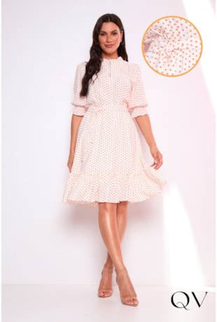 VESTIDO EVASÊ COM POÁ LARANJA - LEKAZIS
