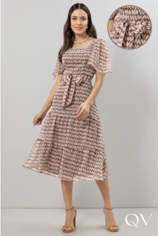 VESTIDO EVASÊ EM CHIFFON ESTAMPADO - LAURA ROSA