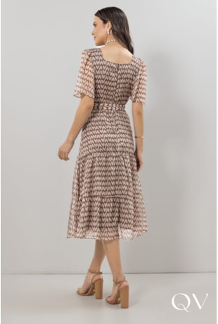 VESTIDO EVASÊ EM CHIFFON ESTAMPADO - LAURA ROSA