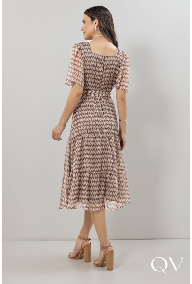 VESTIDO EVASÊ EM CHIFFON ESTAMPADO - LAURA ROSA