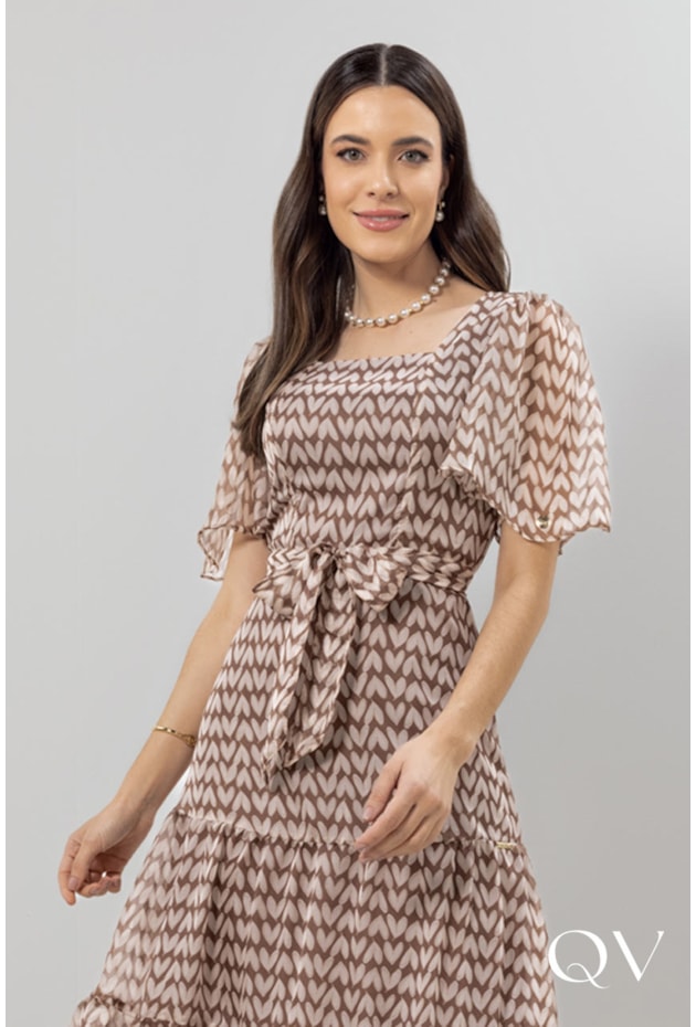 VESTIDO EVASÊ EM CHIFFON ESTAMPADO - LAURA ROSA