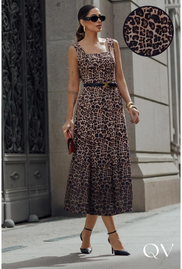 VESTIDO EVASÊ EM CREPE ANIMAL PRINT - LUZIA FAZZOLLI