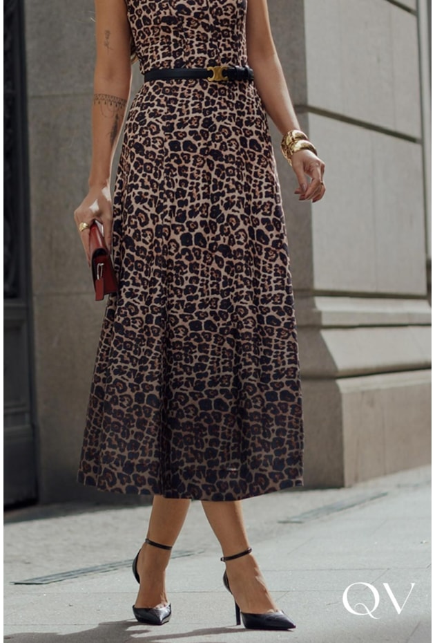 VESTIDO EVASÊ EM CREPE ANIMAL PRINT - LUZIA FAZZOLLI