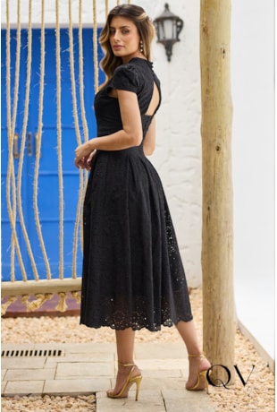 VESTIDO EVASÊ EM LAISE ALGODÃO PRETO - DOCE MARIA