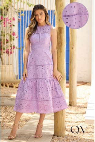 VESTIDO EVASÊ EM LAISE COM GUIPIR LAVANDA - DOCE MARIA