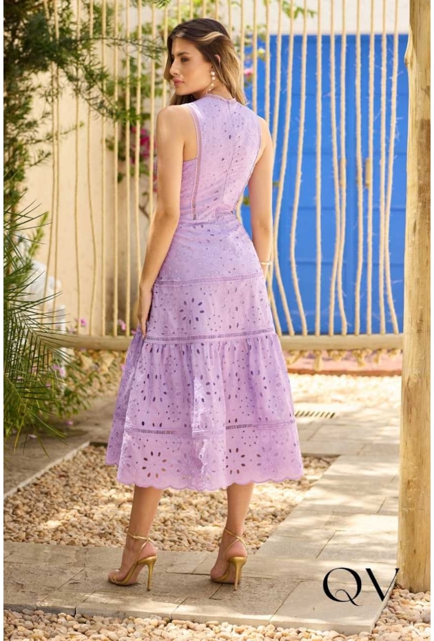 VESTIDO EVASÊ EM LAISE COM GUIPIR LAVANDA - DOCE MARIA VESTIDO EVASÊ EM LAISE COM GUIPIR LAVANDA - DOCE MARIA