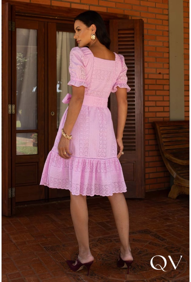 VESTIDO EVASÊ EM LAISE ROSA - JANY PIM VESTIDO EVASÊ EM LAISE ROSA - JANY PIM