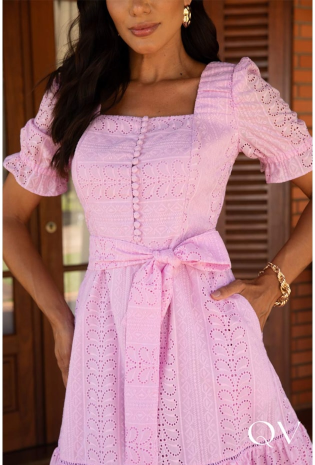 VESTIDO EVASÊ EM LAISE ROSA - JANY PIM VESTIDO EVASÊ EM LAISE ROSA - JANY PIM