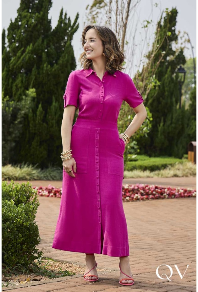 VESTIDO EVASÊ EM LINHO PINK - JANY PIM