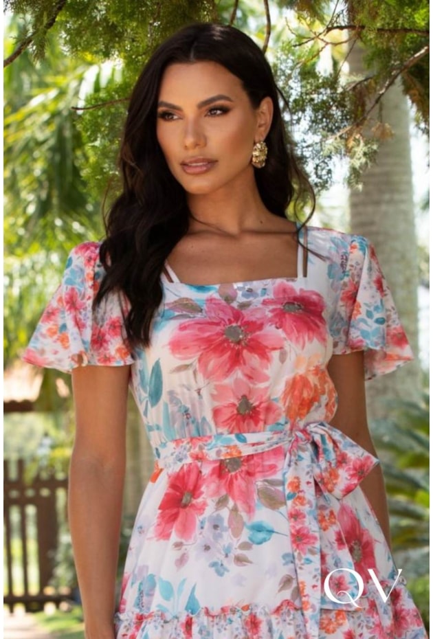 VESTIDO EVASÊ EM TOQUE DE SEDA FLORAL - JANY PIM VESTIDO EVASÊ EM TOQUE DE SEDA FLORAL - JANY PIM