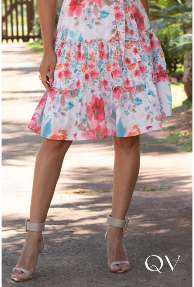 VESTIDO EVASÊ EM TOQUE DE SEDA FLORAL - JANY PIM