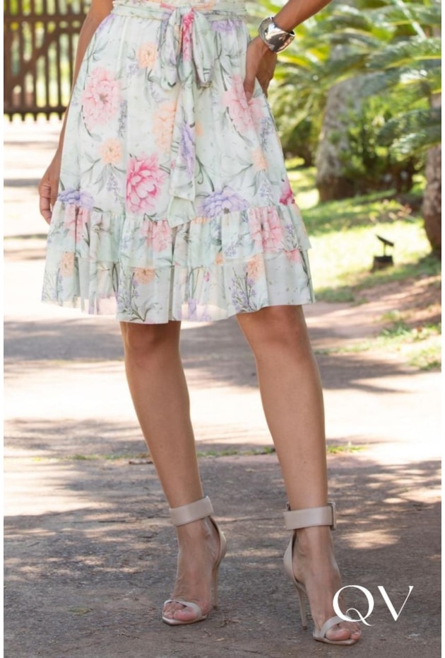 VESTIDO EVASÊ EM TULE COM BABADOS FLORAL - JANY PIM