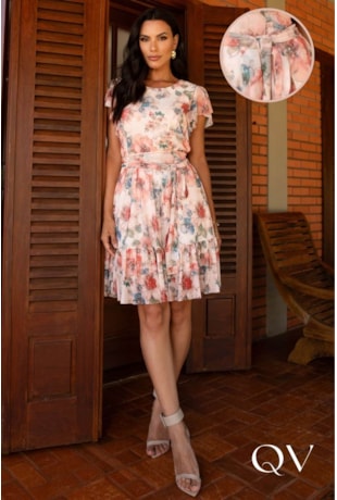 VESTIDO EVASÊ EM TULE ESTAMPADO FLORAL - JANY PIM