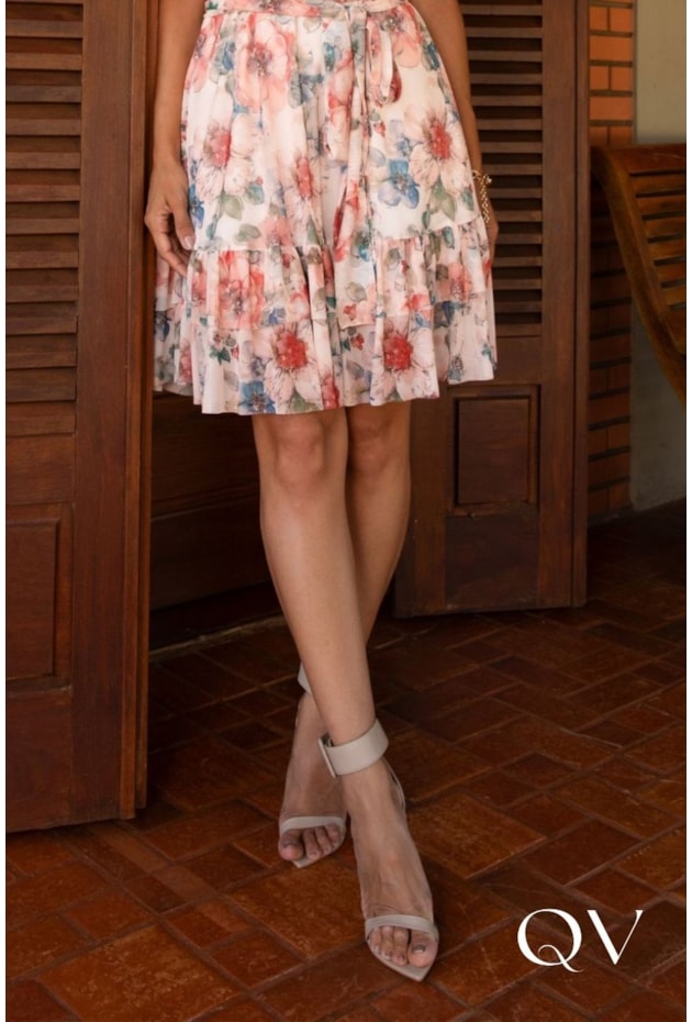 VESTIDO EVASÊ EM TULE ESTAMPADO FLORAL - JANY PIM