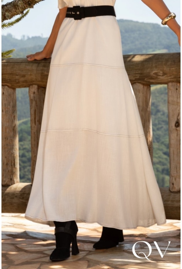 VESTIDO EVASÊ EM VISCOSE COM BOTÕES OFF WHITE - ARTSY