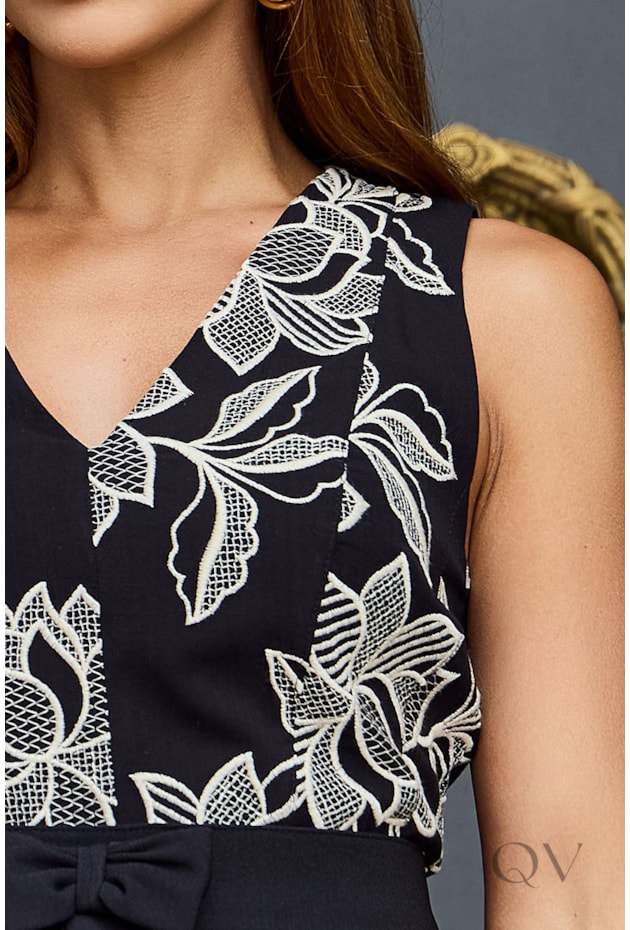 VESTIDO EVASÊ EM VISCOSE PRETO ESTAMPADO - LUZIA FAZZOLLI
