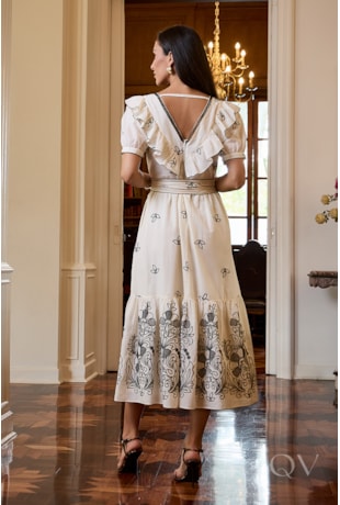 VESTIDO EVASÊ EM VOIL CRU E PRETO - LUZIA FAZZOLLI