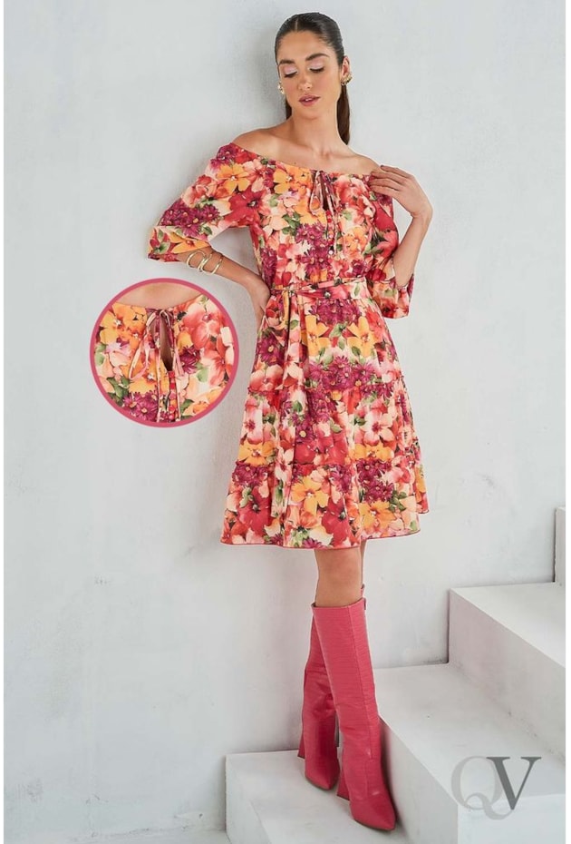 VESTIDO EVASÊ FLORAL ROSA - JANY PIM VESTIDO EVASÊ FLORAL ROSA - JANY PIM