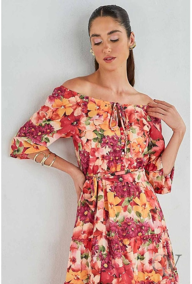VESTIDO EVASÊ FLORAL ROSA - JANY PIM VESTIDO EVASÊ FLORAL ROSA - JANY PIM