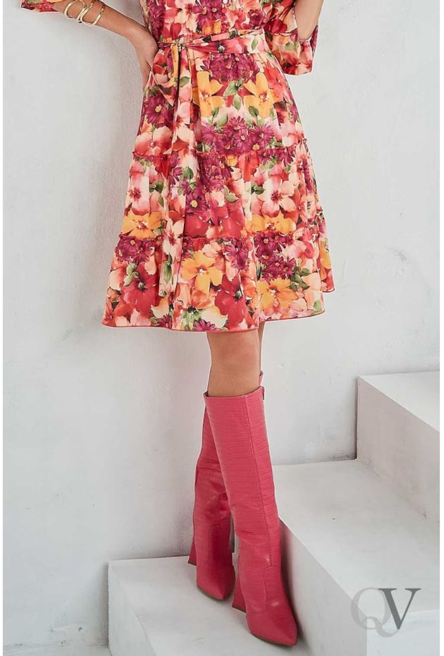 VESTIDO EVASÊ FLORAL ROSA - JANY PIM VESTIDO EVASÊ FLORAL ROSA - JANY PIM