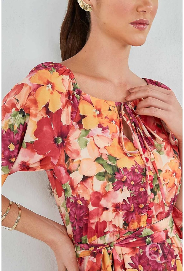 VESTIDO EVASÊ FLORAL ROSA - JANY PIM VESTIDO EVASÊ FLORAL ROSA - JANY PIM