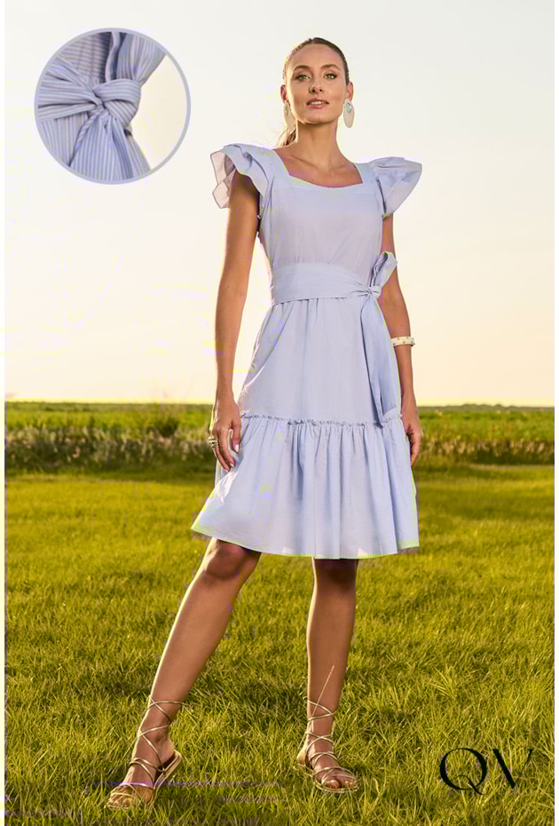 VESTIDO EVASÊ LISTRADO AZUL - JANY PIM VESTIDO EVASÊ LISTRADO AZUL - JANY PIM