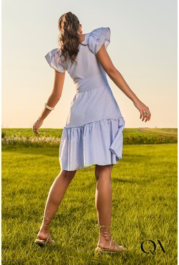 VESTIDO EVASÊ LISTRADO AZUL - JANY PIM VESTIDO EVASÊ LISTRADO AZUL - JANY PIM