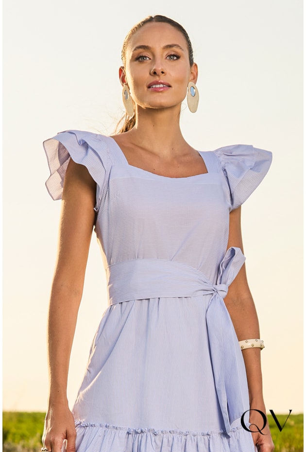 VESTIDO EVASÊ LISTRADO AZUL - JANY PIM VESTIDO EVASÊ LISTRADO AZUL - JANY PIM