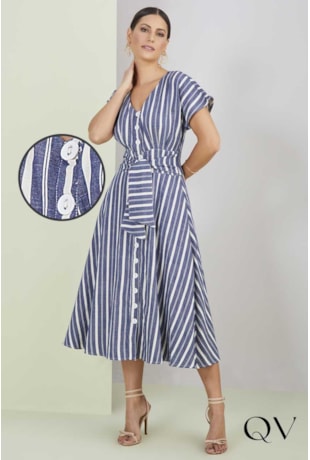 VESTIDO EVASÊ LISTRADO COM FAIXA - TITANIUM JEANS