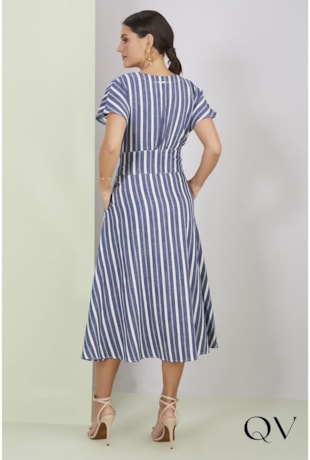 VESTIDO EVASÊ LISTRADO COM FAIXA - TITANIUM JEANS