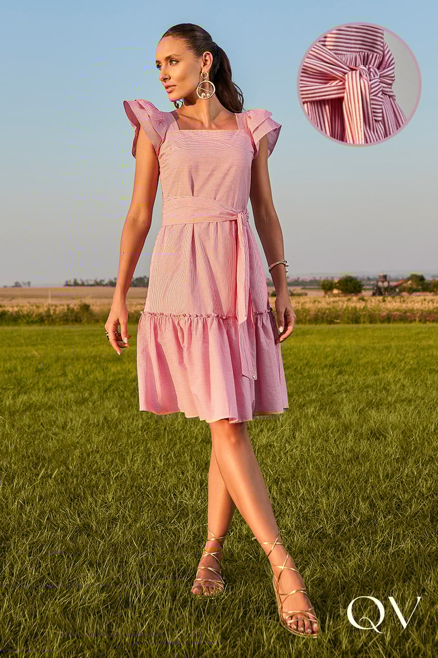 Vestido Evasê Listrado Vermelho Jany Pim QVestido - Moda