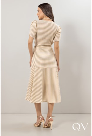 VESTIDO EVASÊ PLANO LISTRADO DOURADO - LAURA ROSA