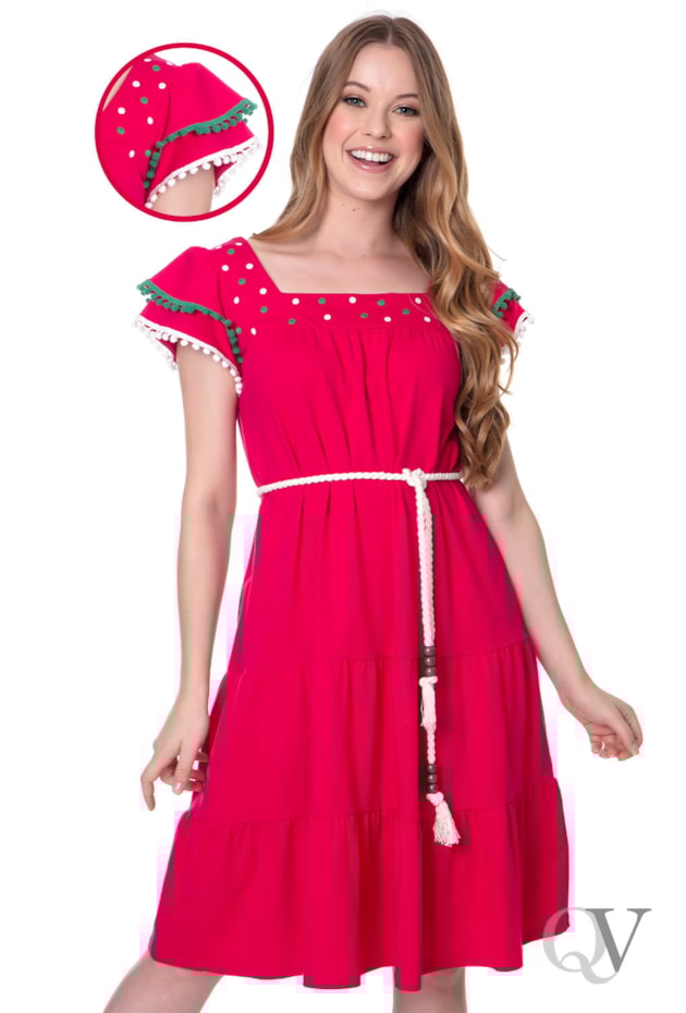 VESTIDO EVASÊ POMPOM PINK - HAPUK VESTIDO EVASÊ POMPOM PINK - HAPUK