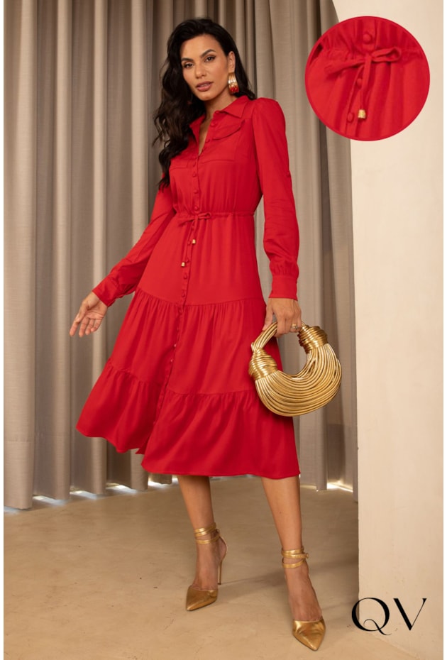 VESTIDO EVASÊ VISCOSE VERMELHO - JANY PIM 