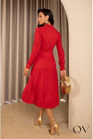 VESTIDO EVASÊ VISCOSE VERMELHO - JANY PIM 