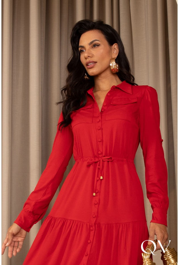 VESTIDO EVASÊ VISCOSE VERMELHO - JANY PIM 